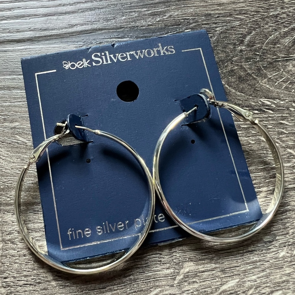 Belk Silverworks 40mm Silver Plated Hoop Earrings Classic Polished Hoops NWT - Picture 3 of 8